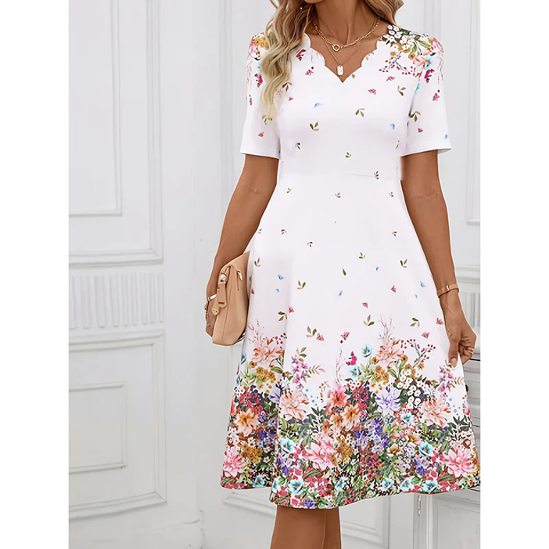 Ladies Summer Elegant Casual V-Neck Floral Dress
