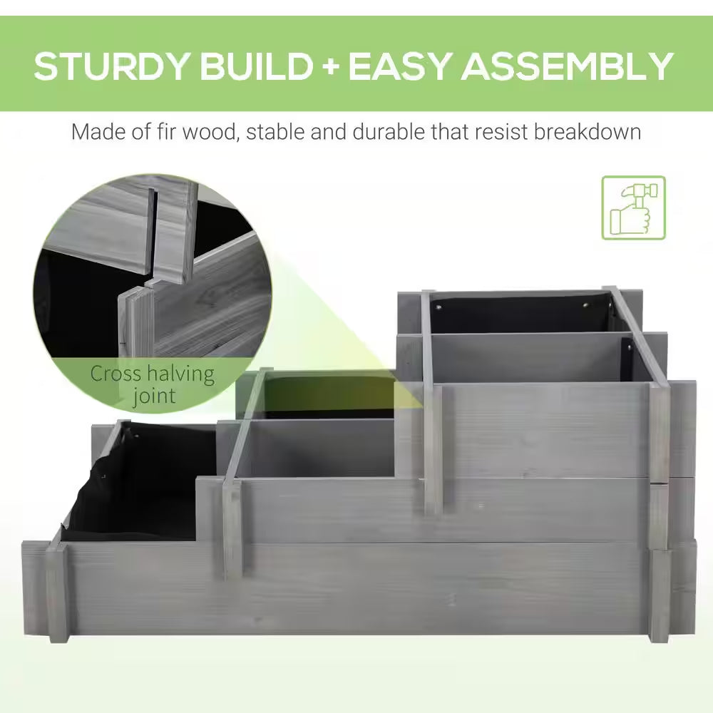 3-Tier Raised Garden Bed for Vegetables, Herbs, Outdoor Plants, Gray