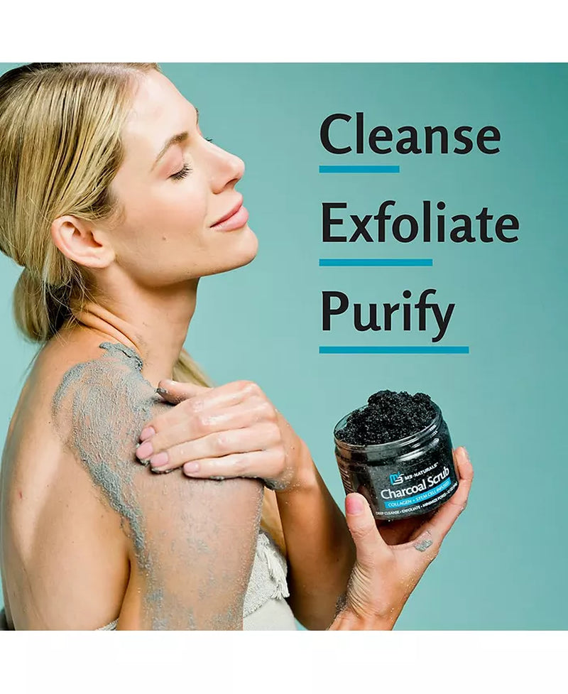 Naturals Charcoal Exfoliating Body Scrub Polish with Collagen 12 Oz