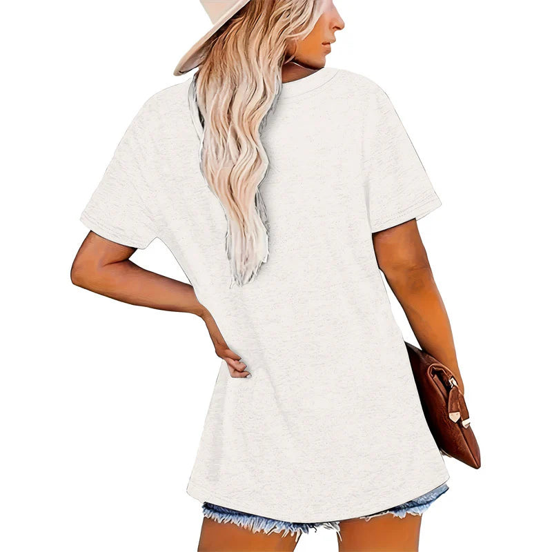 Women Summer Casual Floral and Leaf Print Crew Neck T-Shirt