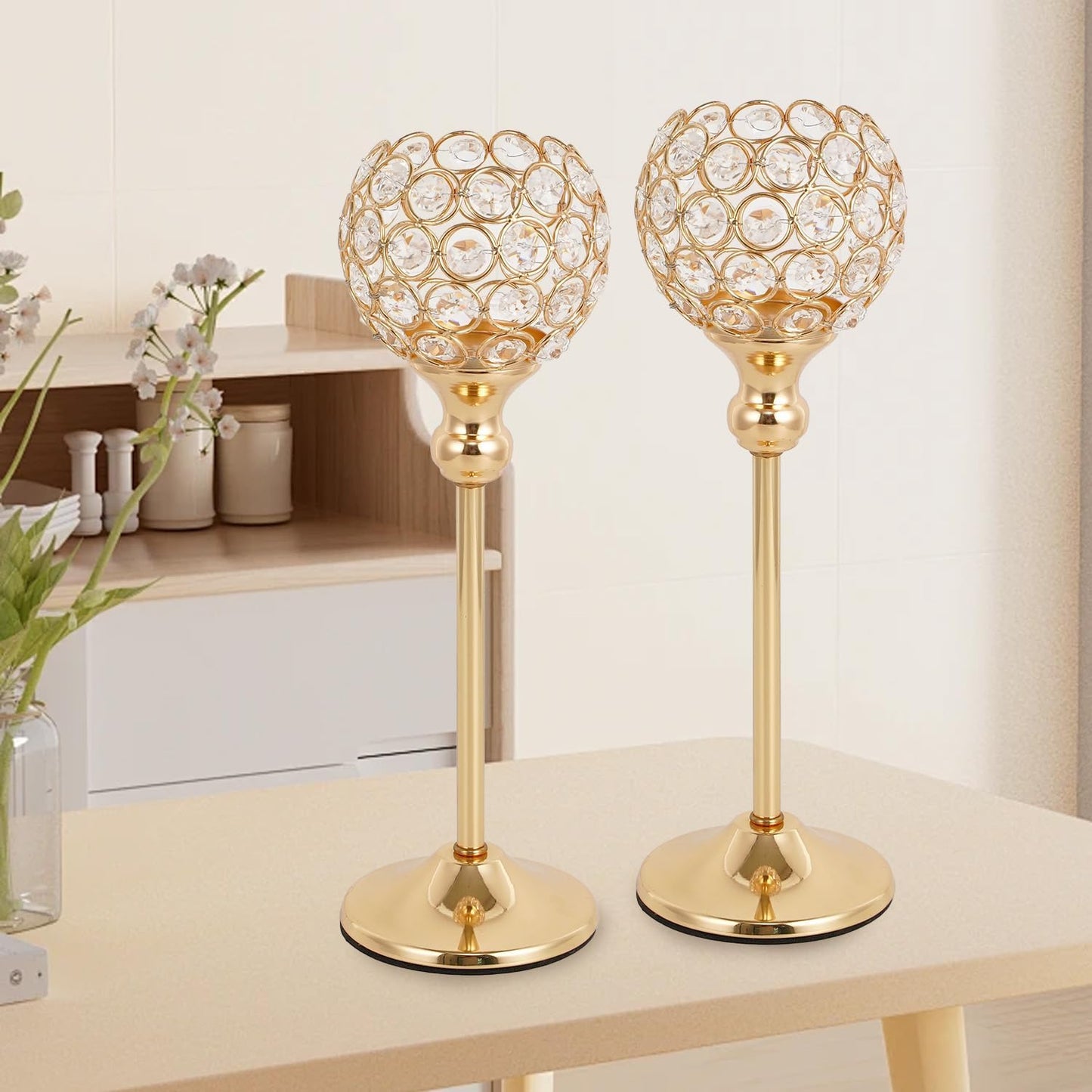 Gold Crystal Candle Holders Set of 16 for Wedding Centerpieces,Votive Crystal Candle Holders for Home Fireplace Coffee Table Mantle Decor Candelabros De Mesa