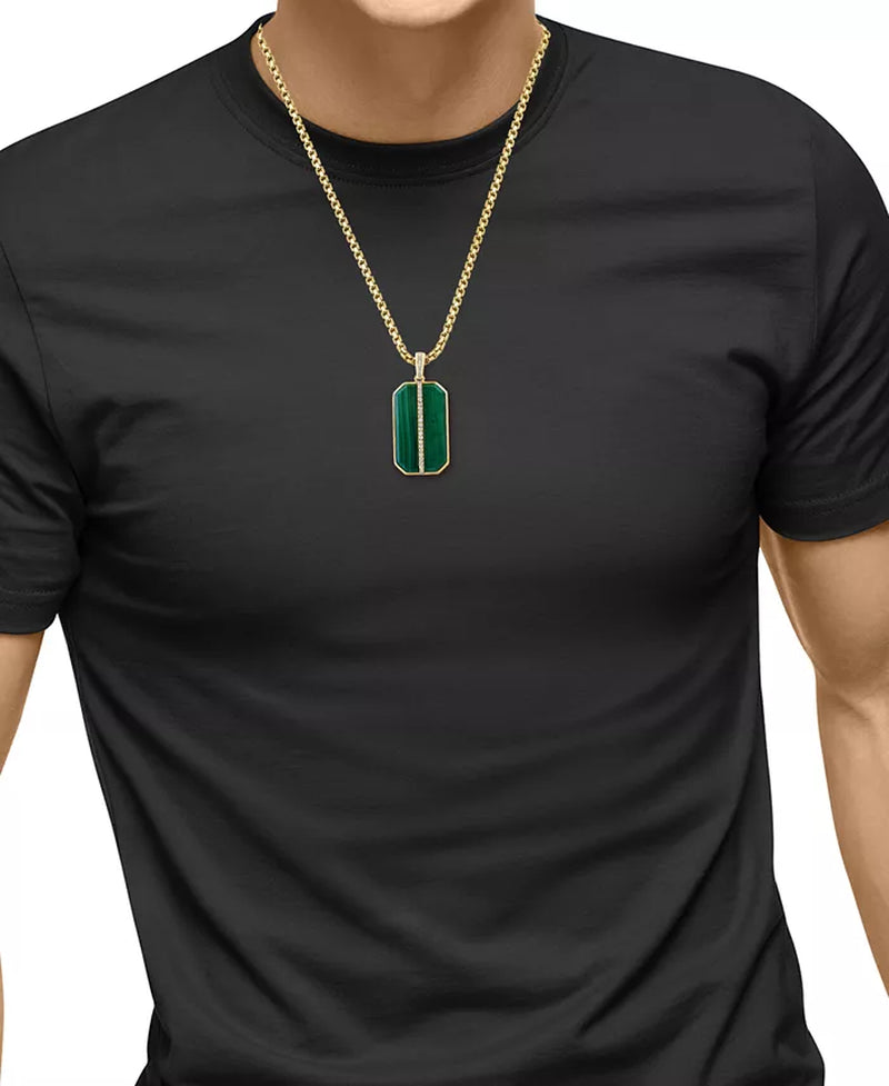 EFFY® Men'S Malachite & Diamond (1/6 Ct. T.W.) Dog Tag 22" Pendant Necklace in Gold-Plated Sterling Silver