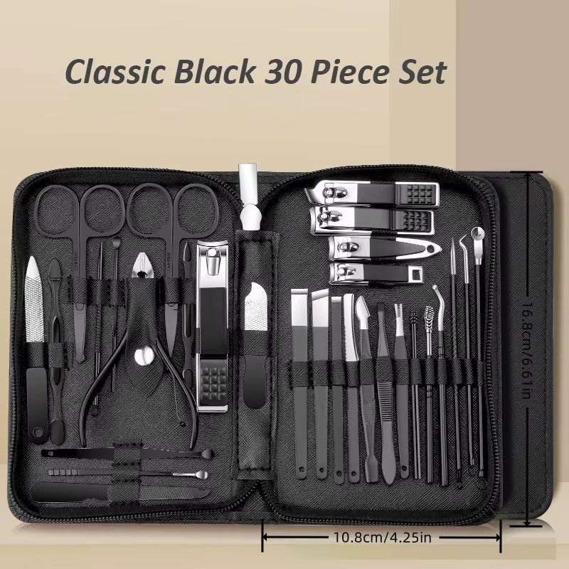 30Pcs Professional Stainless Steel Nail Clipper Set Green Nail Tools Manicure Pedicure Set of 30Pcs Travel Grooming Kit