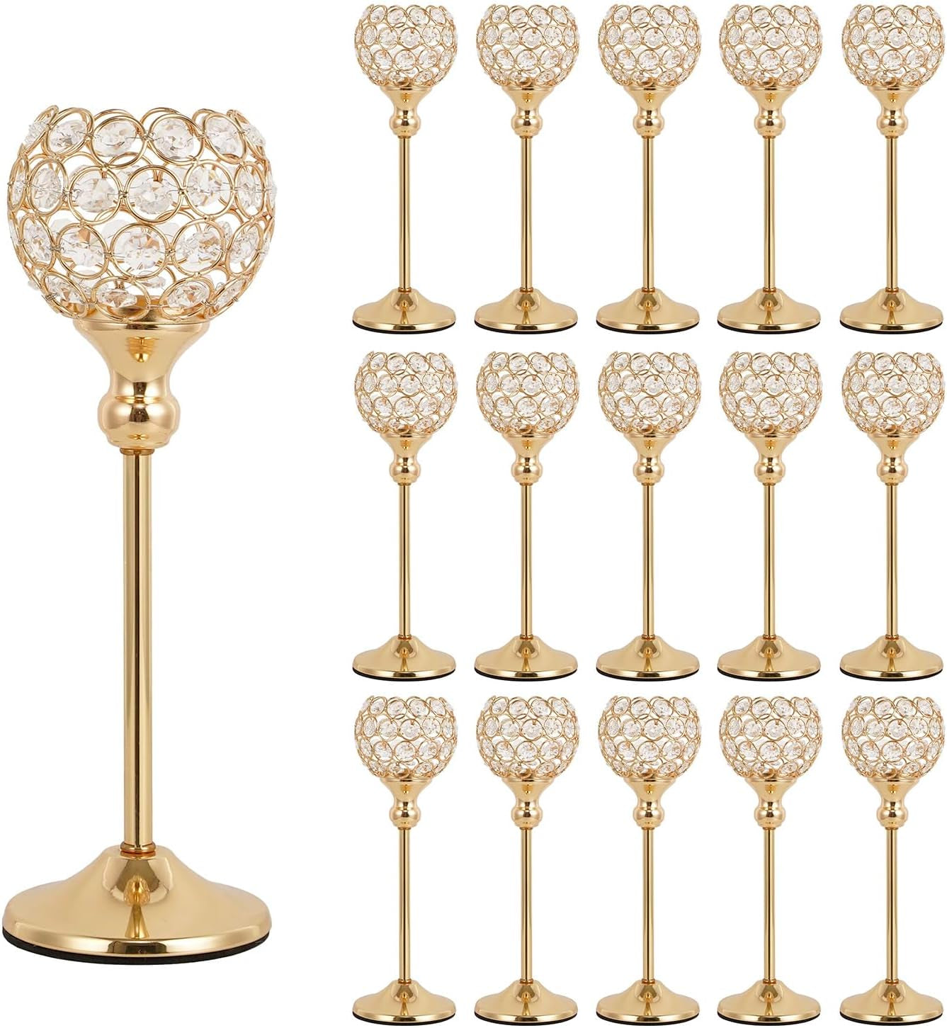 Gold Crystal Candle Holders Set of 16 for Wedding Centerpieces,Votive Crystal Candle Holders for Home Fireplace Coffee Table Mantle Decor Candelabros De Mesa