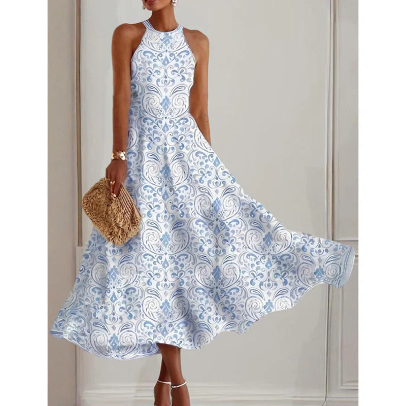 Women Summer Backless Bohemian Floral Dress