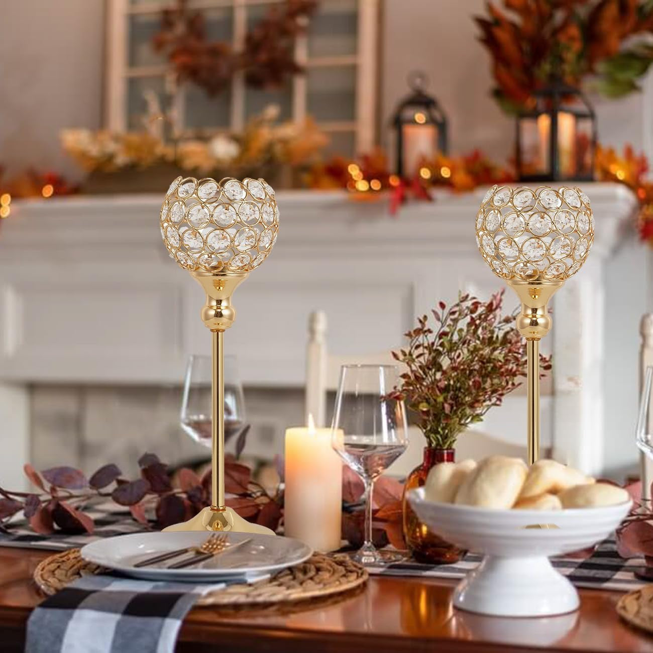 Gold Crystal Candle Holders Set of 16 for Wedding Centerpieces,Votive Crystal Candle Holders for Home Fireplace Coffee Table Mantle Decor Candelabros De Mesa