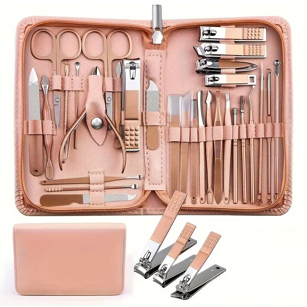 30Pcs Professional Stainless Steel Nail Clipper Set Green Nail Tools Manicure Pedicure Set of 30Pcs Travel Grooming Kit