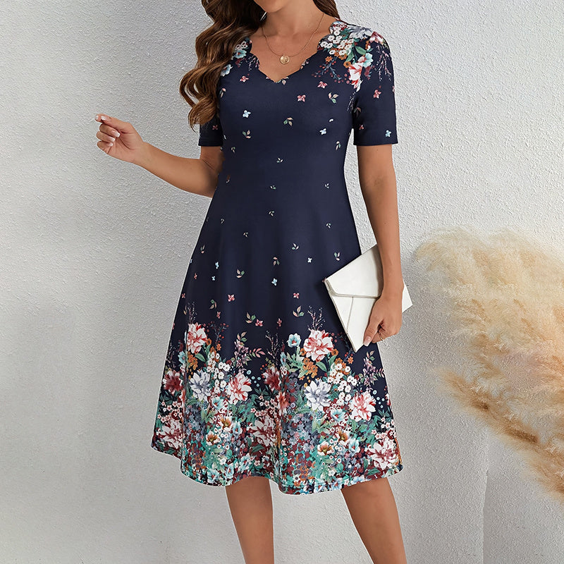 Ladies Summer Elegant Casual V-Neck Floral Dress