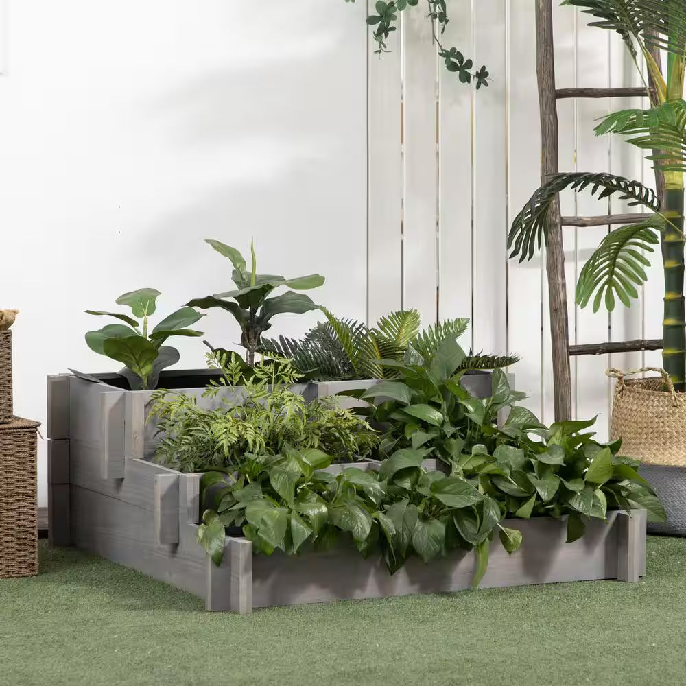 3-Tier Raised Garden Bed for Vegetables, Herbs, Outdoor Plants, Gray