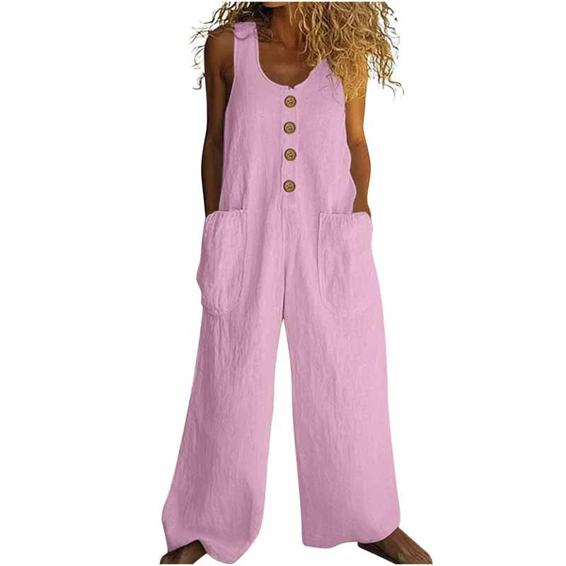 Women Elegant Casual Front Button Wide Leg Jumpsuit