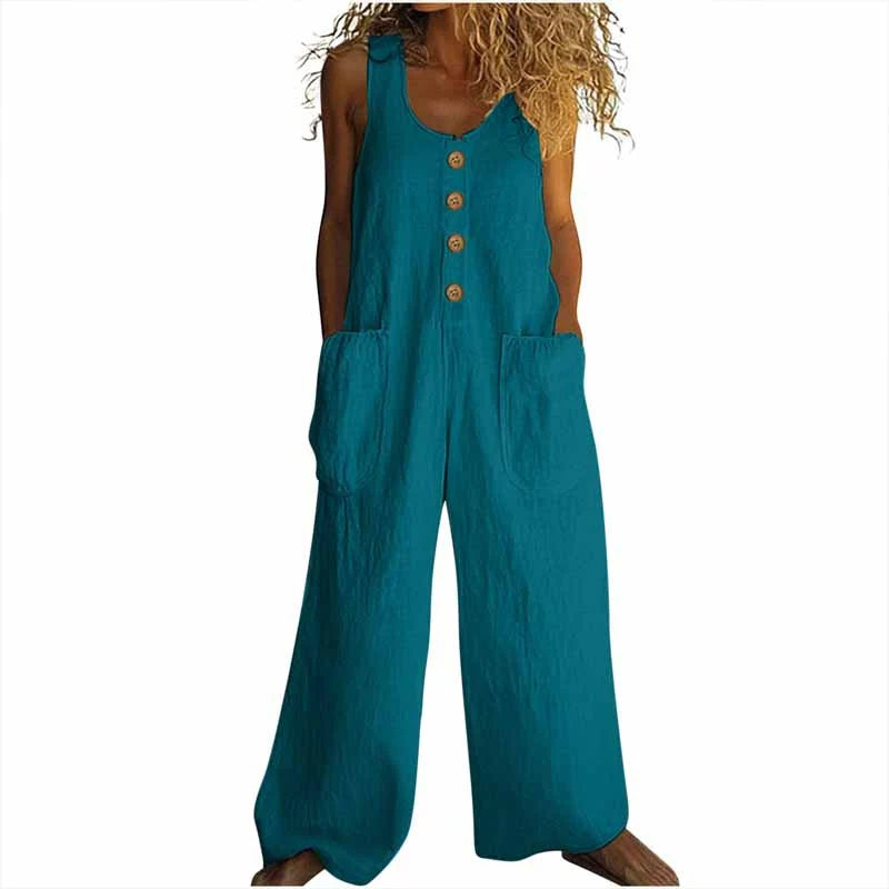 Women Elegant Casual Front Button Wide Leg Jumpsuit