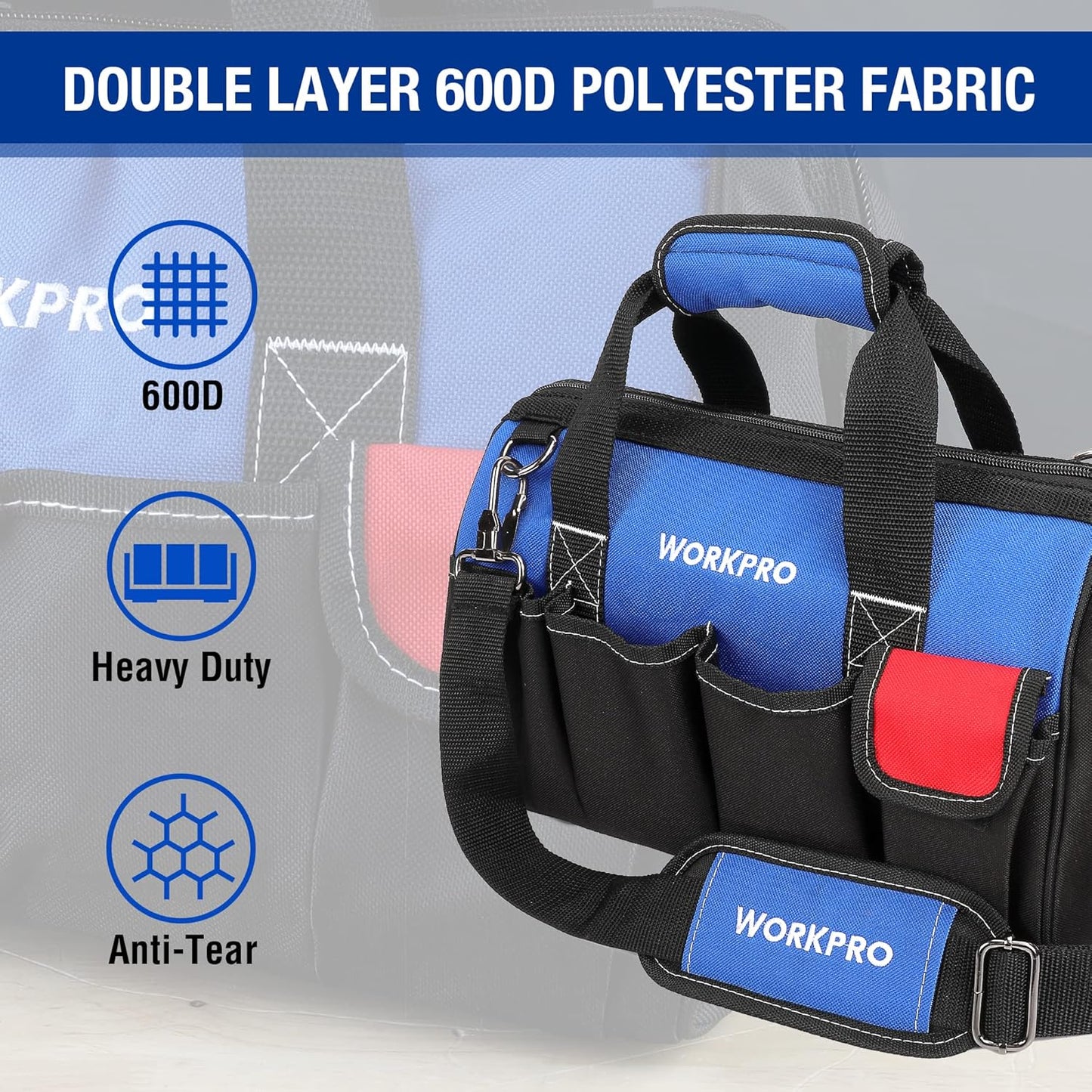 14-Inch Tool Bag, Multi-Pocket Tool Organizer with Adjustable Shoulder Strap