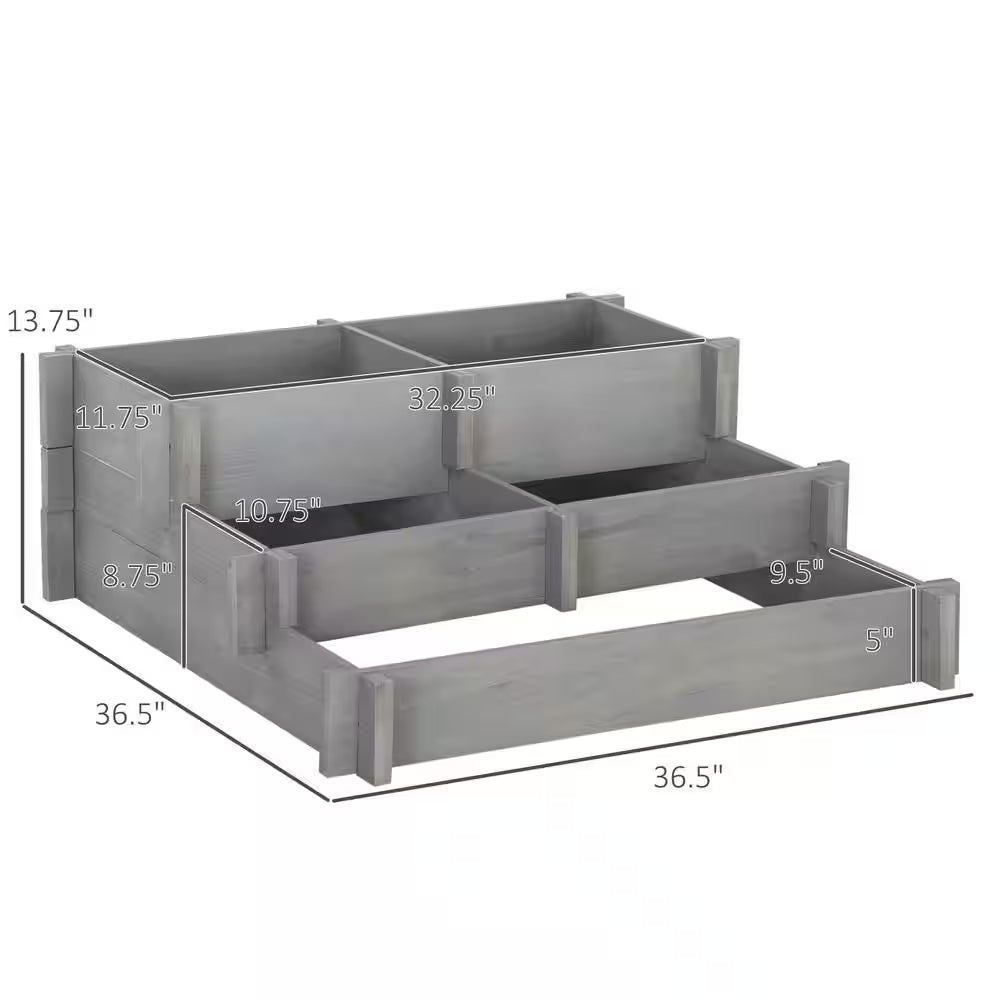 3-Tier Raised Garden Bed for Vegetables, Herbs, Outdoor Plants, Gray
