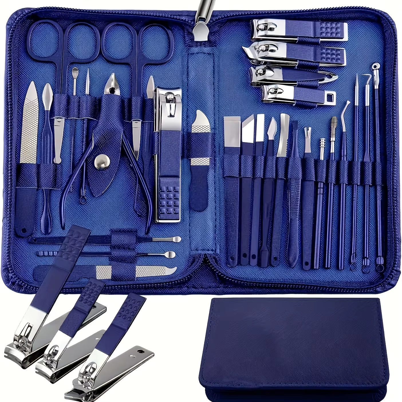 30Pcs Professional Stainless Steel Nail Clipper Set Green Nail Tools Manicure Pedicure Set of 30Pcs Travel Grooming Kit