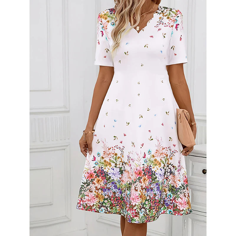 Ladies Summer Elegant Casual V-Neck Floral Dress