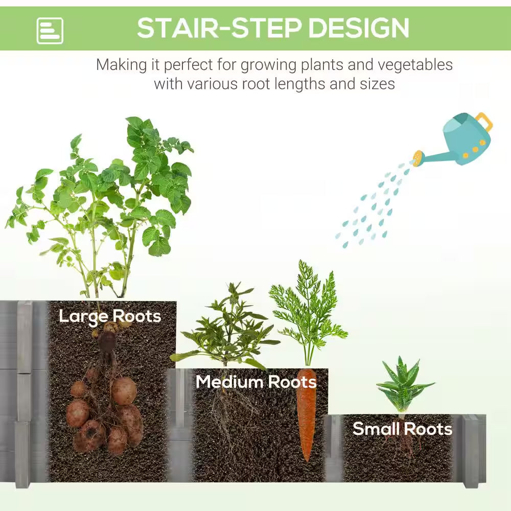3-Tier Raised Garden Bed for Vegetables, Herbs, Outdoor Plants, Gray