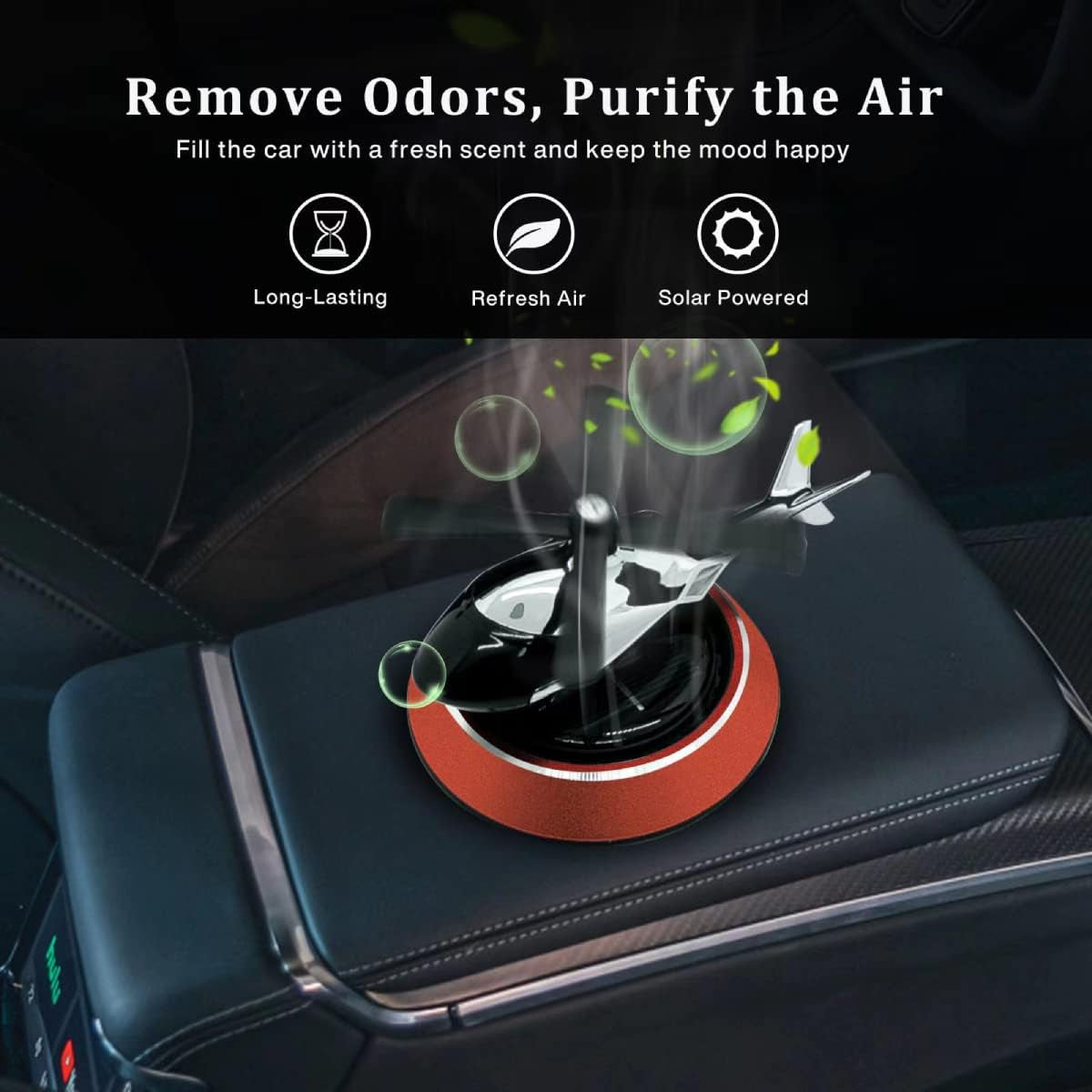 Car Air Fresheners with Solar Rotation, Creative Car Perfume Decoration, Relieve Stress and Purifie Odors, Use at Car Office and Home, Red