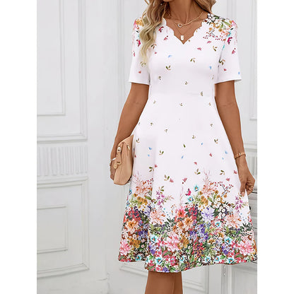 Ladies Summer Elegant Casual V-Neck Floral Dress