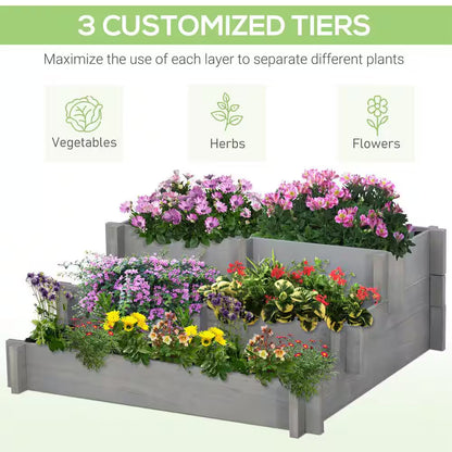 3-Tier Raised Garden Bed for Vegetables, Herbs, Outdoor Plants, Gray