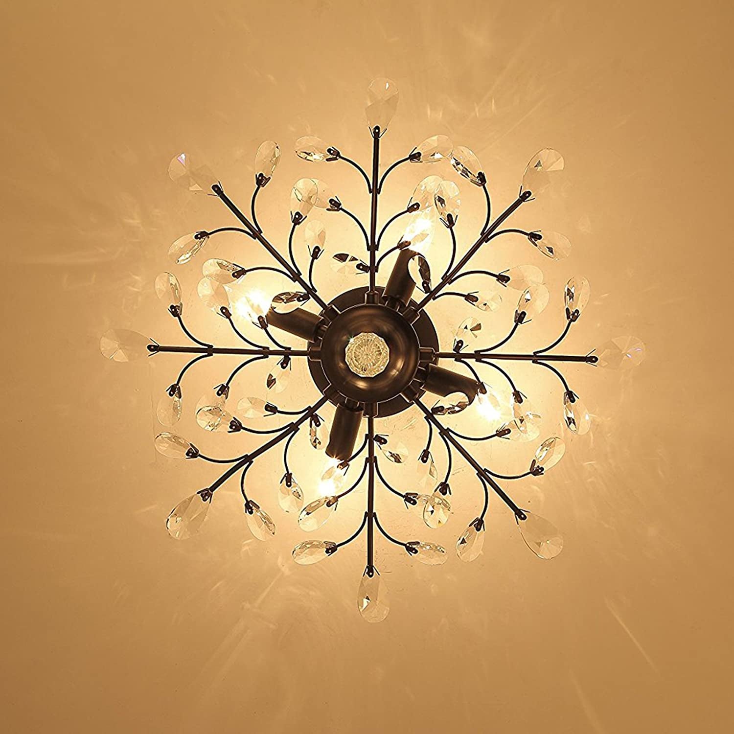 -Light 24.5" Dia 4-Light Vintage Crystal Branch Close to Ceiling Light Fixture Black Chandelier Flush Mount,E12,160W,For Bedroom,Kitchen,Living Room;
