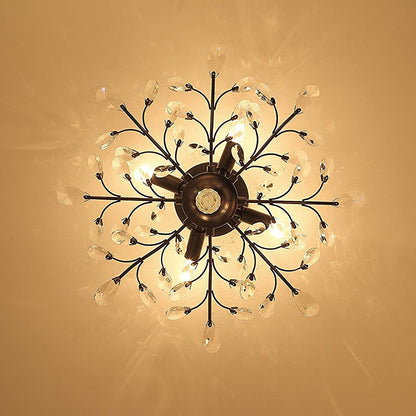 -Light 24.5" Dia 4-Light Vintage Crystal Branch Close to Ceiling Light Fixture Black Chandelier Flush Mount,E12,160W,For Bedroom,Kitchen,Living Room;