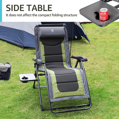 Oversize XL Zero Gravity Recliner Padded Patio Lounger Chair with Adjustable Headrest Support 350Lbs (Olive Green)