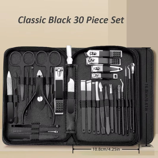 30Pcs Professional Stainless Steel Nail Clipper Set Green Nail Tools Manicure Pedicure Set of 30Pcs Travel Grooming Kit