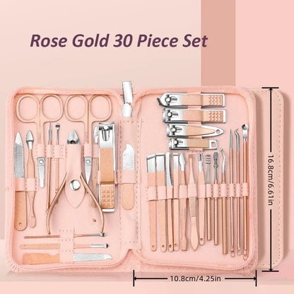 30Pcs Professional Stainless Steel Nail Clipper Set Green Nail Tools Manicure Pedicure Set of 30Pcs Travel Grooming Kit