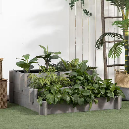3-Tier Raised Garden Bed for Vegetables, Herbs, Outdoor Plants, Gray