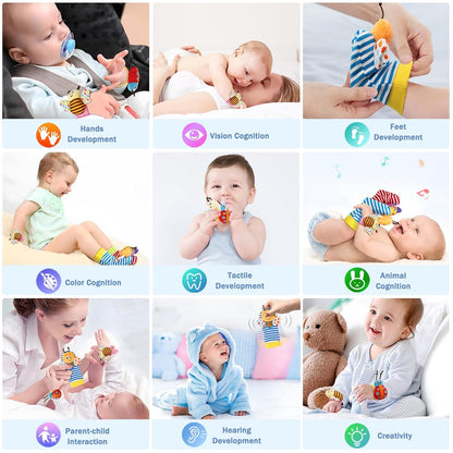 Wrist Rattles Foot Finder Rattle Sock Baby Toy, Rattle Toy, Arm Hand Bracelet Rattle, Feet Leg Ankle Socks, Activity Rattle Present Gift for Newborn Infant Babies Boy Girl Bebe (8 Pcs-A)