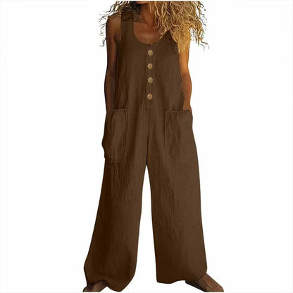 Women Elegant Casual Front Button Wide Leg Jumpsuit