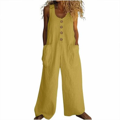 Women Elegant Casual Front Button Wide Leg Jumpsuit